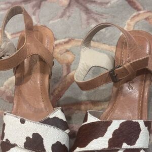 Matisse Cowhide Ankle-Strap Sandals in Brown and White